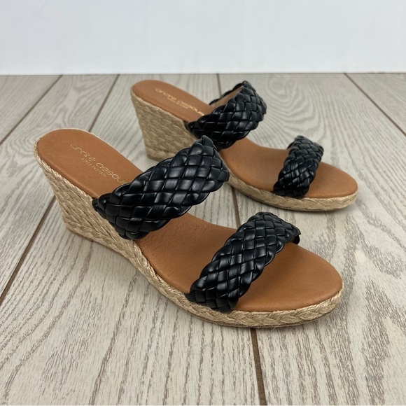 Andre Assous Aria Woven Double Banded Espadrille Wedge Sandal 40 Black $170 - Picture 1 of 7